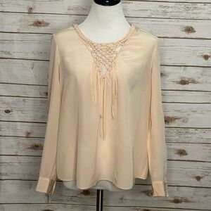Rebecca Taylor light pink coquette silk braided neckline blouse Size 6
